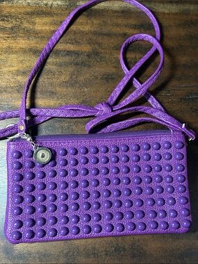 Purple Studded Crossbody Bag with Chain Charm
